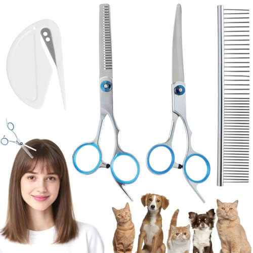 4 PCS Tijeras Peluqueria para Perros, Tijeras Peluqueria Canina 5 en 1 Tijera para Perros de Acero Inoxidable Tijera para Perro Profesional Profesional Gato Perro Aseo Tijerass para Perr Gatos