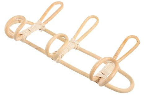 DECORNIJIA Perchero de Pared de Mimbre Natural con Ganchos Estante Ligero y Resistente para Dormitorio y Baño Organizador Vintage para Toallas y Ropa