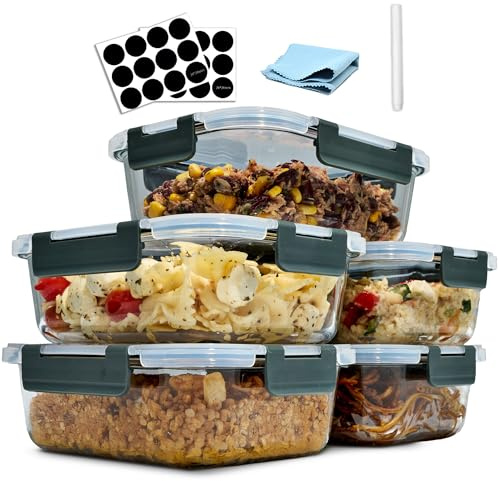 uandu Glasbehälter mit Deckel, 5- teilig, Meal prep Gläser, Frischhaltedosen Glas mit Deckel, Glasdosen mit Deckel Set, Meal prep Boxen