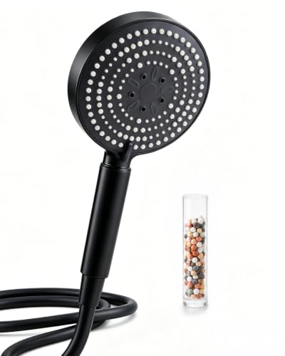 OFFO Shower Head and Hose 1.6m, 6 Modes High Pressure Filtered Shower Head with 20 Stage Filter, Handheld Showerhead for Low Pressure Remove Chlorine Reduces Dry Skin Improve Hair, Matte Black