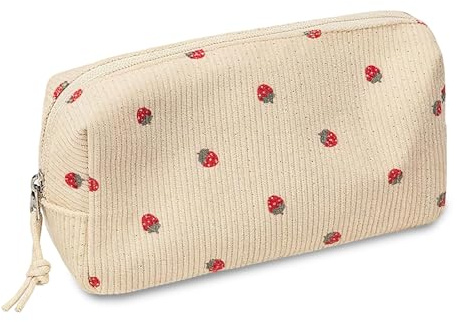 Cord Mäppchen mit Erdbeer-Design, Tragbares und Niedliches Federmäppchen, Exquisit Stiftemäppchen Ideal für Schule oder Alltag, für Bleistifte und Schreibutensilien Kosmetiktasche, Große Kapazität