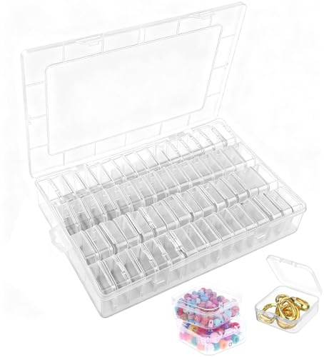 QINGYIWL 64 Stück Kleine Aufbewahrungsboxen 5 x 5 x 2cm mit Deckel | Mini Aufbewahrungsbox Sortierboxen Small Plastic Storage Box with Lid für Kleinteile Perlen Schrauben Schmuck