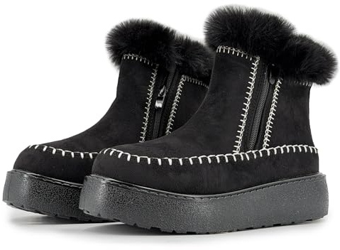 JOMIX Bottines Femme Hiver avec Fausse Fourrure Bottes Zip Latéral Semelle TPR Antidérapante et Plateforme Amortie 4.5 cm Chaudes et Confortables pour la Ville WSB255307 Noir 38
