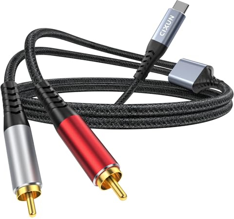 CIXUN USB C to RCA Stereo Audio Cable Type C 2 RCA Jack Y-Splitter Cord,1M | Hi‑Fi 32bit/384kHz DAC chip, Nylon Braided,USB Type C to Phono Cable Compatible with iPhone,Tablet, DVD, Amplifier, Speaker