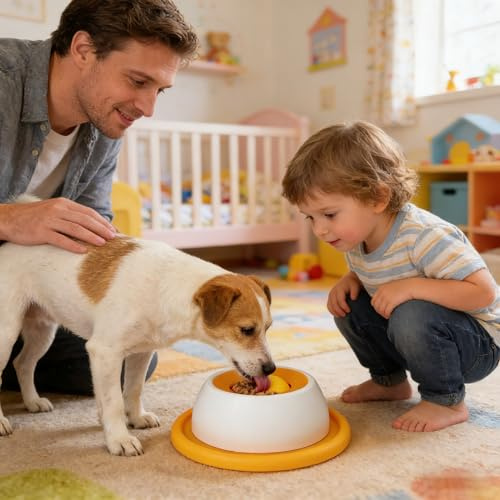 Bol De Léchage pour Chien, Tapis De Léchage Chien, Bol À Lécher pour Chien À Alimentation Lente avec Ventouse, Distributeur de Friandises Interactif, Animaux De Petite Et Moyenne Taille Chiens (Jaune)