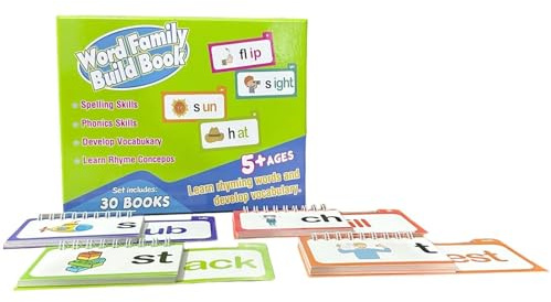 Word Family Building Book – 21cm Paper Book Set | 30 Rimmande Pedagogiska Ordförrådskort | Perfekt För Förskolelässpel Och Lärandeaktiviteter