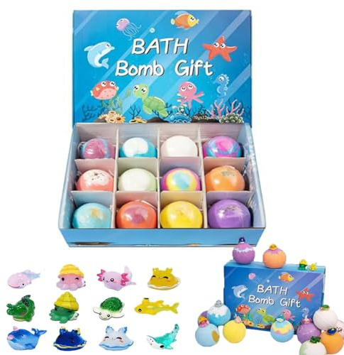 Bombe da bagno naturali per bambini con mega bolle e sorpresa all'interno, confezione da 12 bombe da bagno organiche, delicate e fizzies per bambini con giocattoli primaverili a sorpresa (1PC)