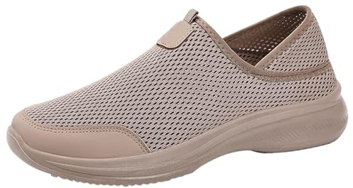 Promenadskor, herr, breda fötter, sportskor, mesh, ventilerande, joggingskor, slip-on, fritidsskor, halkfria, sneakers, lätta sommarskor, dämpning, sneakers, utan skosnören, löparskor, kaki, 43 EU