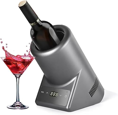Eiwitany Elektrischer Weinkühler: Einzel-Flaschenkühler aus Edelstahl, hält den Eiswein für 24 Stunden, ideal für Partys und Veranstaltungen, Grau