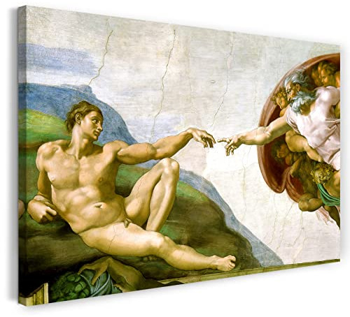 Printed Paintings Leinwand (80x60cm): Michelangelo - Die Erschaffung Adams Renaissance Malerei