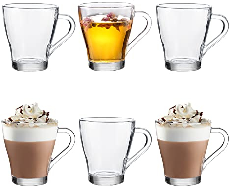 Royal Cuisine Set of 6 Glass Cups for Tea Coffee cappuccinoTea Cups Coffee Mugs Tea Mugs 260ml