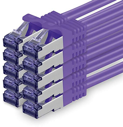 1aTTack.de Cat.7 Netzwerkkabel 0,5m - Violett - 10 Stück - Cat7 Patchkabel (SFTP/PIMF/LSZH) Rohkabel 10 Gb/s mit Rj 45 Stecker Cat.6a - 10 x 0,5 Meter Violett
