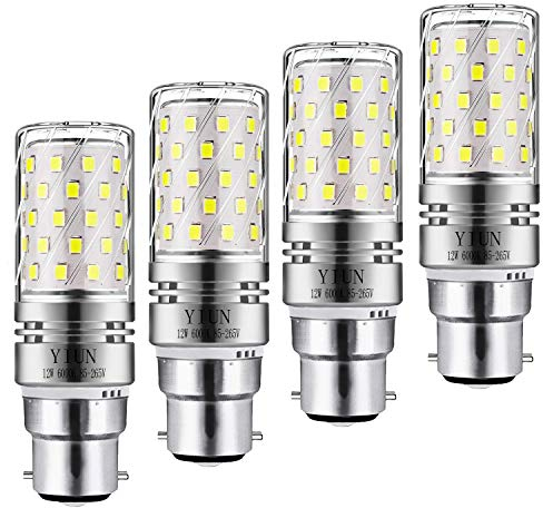 YIUN B22 LED Mais Lampen 12W, 100W Glühlampenäquivalent, 1200lm, Weiß 6000K LED Kronleuchterbirnen, dekorativer Kerzenständer B22, nicht dimmbare LED-Lampe, 4er Pack