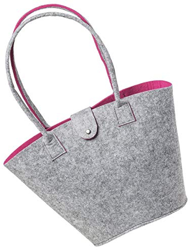 LA FIORE 24 Filztasche Shopper Einkaufstasche Handtasche Henkeltasche Grau - Pink