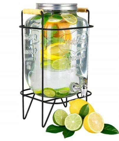 Agrohit Getränkespender mit Zapfhahn, Deckel & Ständer, 8 L Dispenser aus Glas, Wasserspender, Saftspender, Limonadenspender, Gefäß für Wasser, Saft oder Limonade, Transparenter Getränkebehälter
