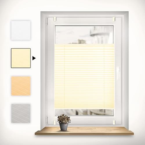 Sonello Plissee Klemmfix ohne Bohren 75cm x 120cm Creme Faltrollo Plisseerollo Jalousie für Tür & Fenster Blickdicht Sichtschutz Sonnenschutz Fertifplissee Rollo