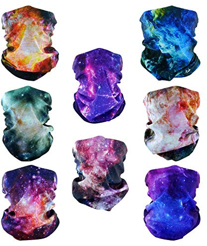 SMEHCF 8 Bandeau Bandana Cagoule Demi Masque Bouclier Tête Cheveux Écharpe Cache-Cou Chapeau Polyvalent Pour Femmes Hommes Respirant Réutilisable Lavable Univers Nébuleuse Violet Blure Orange