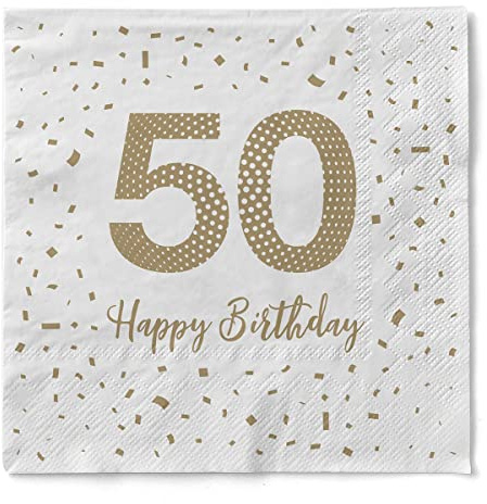 Sovie HORECA Serviette Happy Birthday – 50 – Tissue – 33 x 33 cm – 1/4 Falz – 100 Stück – Ideal für Geburtstagsfeiern im Gastronomie- oder privaten Bereich
