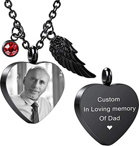 MeMeDIY Personalisierte Engelsflügel Anhänger Herz Urne Halskette Gravur Foto/Name Geburtssteine für Männer Frauen Hund Katze Haustier Edelstahl Asche Memorial Trichter Kit
