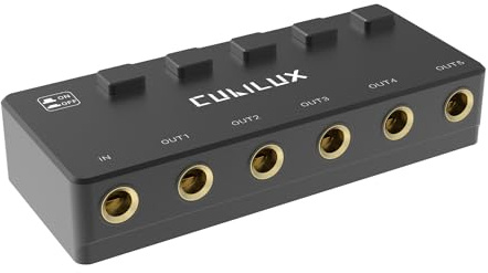 Cubilux 5-Way 6,35 mm TRS Audio Splitter mit Schaltern, passiver Verteiler | 1/4 Zoll TRS Signal Verteiler mit fünf einzeln schaltbaren Ausgängen für Gitarre, Keyboard, Kopfhörer und Lautsprecher