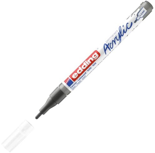 Edding 5300 marcador acrílico de trazo fino - gris - 1 rotulador acrílico resistente al agua - punta redonda 1-2 mm - pintura acrílica para lienzo, papel kraft, madera y piedra