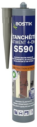 Bostik S590 – Mastic d'Étanchéité Bâtiment 4 en 1 – Intérieur et Extérieur – Joints De Calfeutrement, Dilatation, Façade Et Vitrage – Couleur : Pierre - Cartouche 300 ml