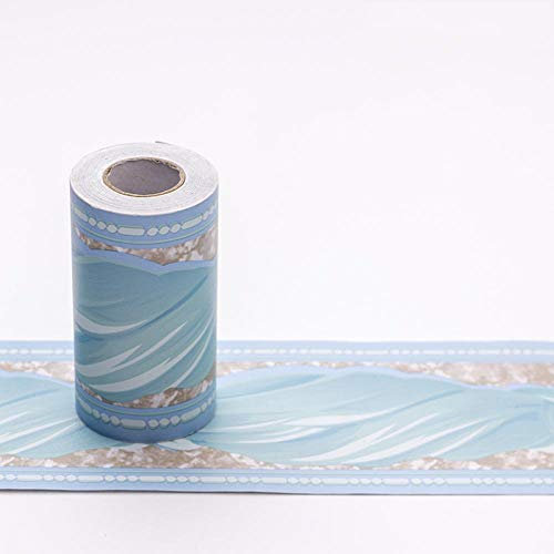 Borde del papel pintado Hojas azul claro Auto Adhesivo del Papel Pintado del PVC Cenefa autoadhesiva para decoración de pared de cocina baño 10.6cm X 1000cm