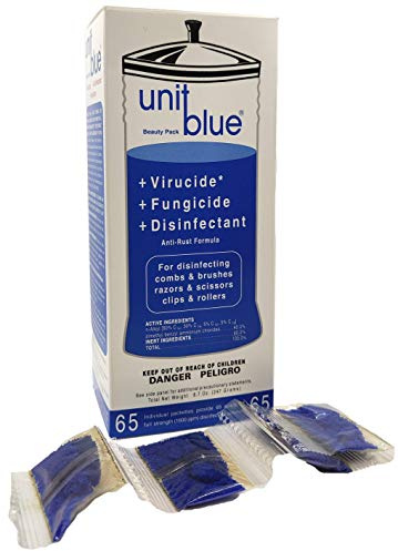 Unit Blue Germicidal Barber Disinfectant Liquid Cleaner Concentrate for Barbers - Anti-Rust Formula to Sterilize Scissors, Clips, Razors, Brush & Combs - 65 Sachets Makes 65 QT Solution at 1600 PPM