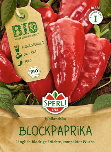 Sperli BIO Blockpaprikasamen Jubilandska 81885, Gemüsesaat | Längliche milde Früchte, für Kübel und Hochbeet, Bio Saatgut für Freiland & Gewächshaus