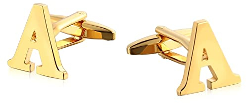 Wycian Manschettenknöpfe Initialen, Manschettenknöpfe Golden Englische Initiale A Rostfreier Stahl 1.5X1.5CM für Männer Vater Freund Tuxedo Shirt