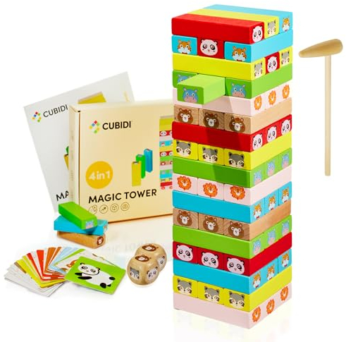 CUBIDI® Tour empilable en bois adaptée aux enfants - Tour mobile à partir de 3 ans - Favorise le développement et la motricité des tout-petits - Jeu d'adresse pour enfants et adultes - Jeux de société