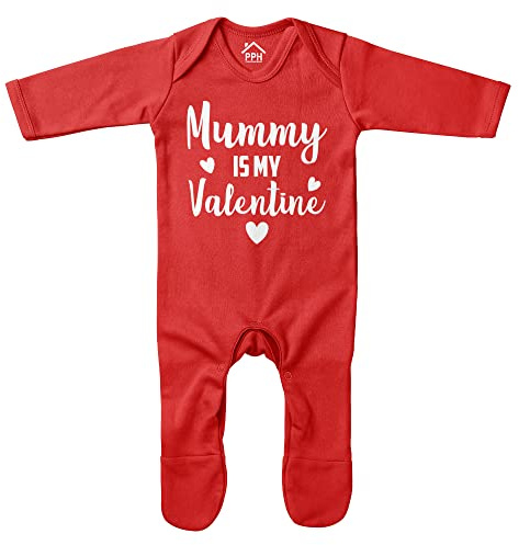 Purple Print House Mummy is My Valentines Baby Romper Suit Boy Girl Mum Mother First Valentines Day Newborn Babies, 0-3 Months, Red