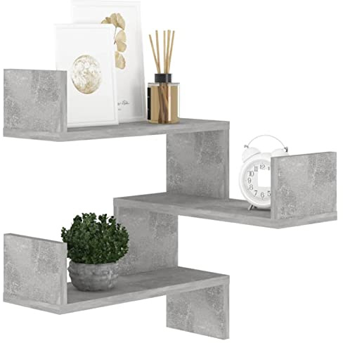 Keketa Eckregal, 3 Etagen, Holz, schwebendes Wandregal mit Zickzack-Design, moderne hängende Eckregale für Schlafzimmer, Wohnzimmer, Küche und Büro, Betongrau, 40 x 40 x 50 cm, Holzwerkstoff