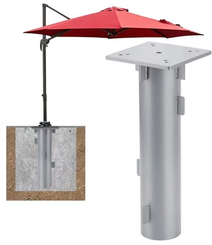 SLIIMU Universal Metall Bodenplatte für Ampelschirme, Sonnenschirmständer für Sonnenschirm, Bodenhülse für Kurbelschirm, Sonnenschirm-Schirm-Ständer, zum Einbetonieren (Silber-2)