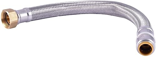 SharkBite Max 1/2 Inch x 3/4 Inch FIP x 15 In. Braided Flexible Water Heater Connector, Push-to-Connect Brass Plumbing Fitting, Stainless Steel, UR3068FX15