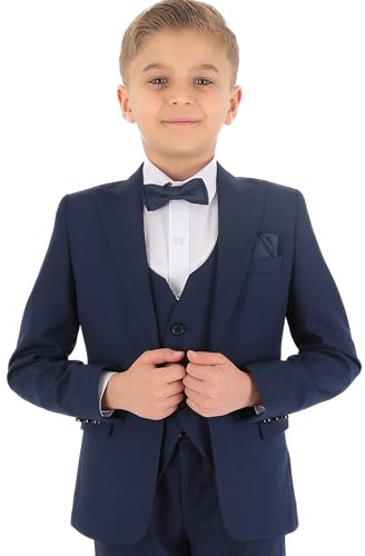 SIRRI Abiti da Sposa Slim Fit per Ragazzi Set Completo Formale da 8 Pezzi con Struttura a Spina di Pesce in Grigio Taglia 1 Anno
