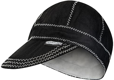 YESWELDER Reversible 8-Panel Welding Cap, Black, Size 7-3/8 | 7oz Flame Retardant Fabric, 100% Cotton Lining, Comfort & Protection, for Welders & DIY