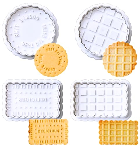 Orapink Cookie Stamps Set, 4 Pcs Cookie Press Mold, 3D Classic Cookie Cutter with Plunger Stamp, 4 Styles Funny Cookie Biscuit Molds for Treats DIY Baking, Cake, Pastry