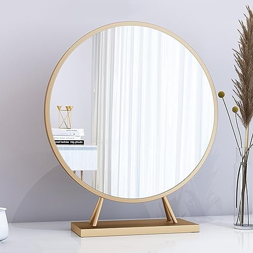 CANEVE Round Tabletop Mirror, Countertop Vanity Mirror with Stand - HD Freestanding (Champagne Gold)
