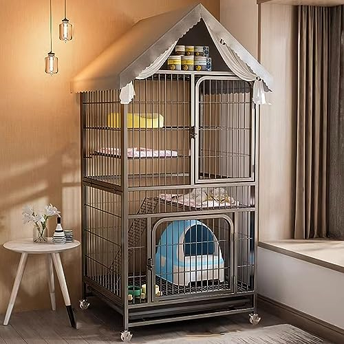 XIAOZHUANGXIONG Katzenkäfig XXL Indoor, Metallkäfig for Kleine Haustiere, Kaninchenstall mit 4 Räder, Käfig mit Abnehmbaren Rampen (Color : Black, Size : 4 Layer)