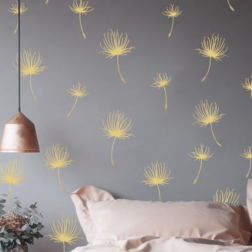 Runtoo Adesivi Murali Dente di Leone Adesivi da Parete Fiori Oro Decorazioni Muro Finestra Camera da Letto Soggiorno Bagno