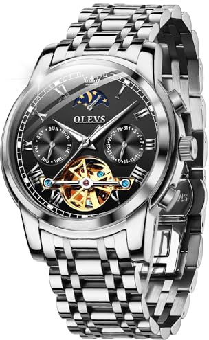 OLEVS Hommes Montre MéCanique Automatique De Luxe éTanche à Remontage Automatique Phase De Lune Chronographe Acier Inoxydable Night Light Watch