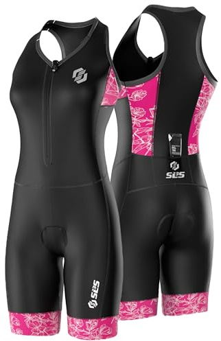SLS3 Combinaison de triathlon pour femme – Une pièce Trisuit pour femme – Combinaison de triathlon FRT durable – Costumes de triathlon pour femme, soutien-gorge sans étagère, Azalée rose florale,