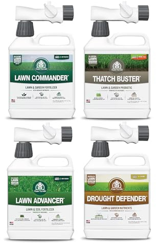 Turf Titan 360 4 Step Lawn Care Bundle: Lawn Fertilizer, Lawn Aerator, Soil Conditioner & Drought Protection Each with Hose End Sprayer - Ultimate Kit for Year-Round Turf Grass Vitality, Refill