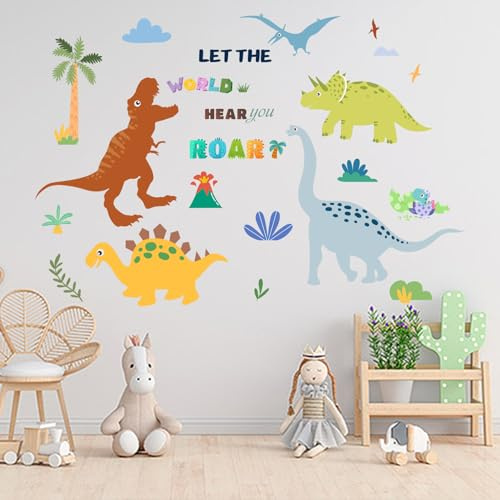 Amimagen Wandtattoos Dinosaurier Wandaufkleber - Dino Palme Wandsticker - Kindergarten Kinder Baby Mädchen Jungen Zimmer Tagespflege Kindergarten Spielraum Klassenzimmer Wanddekor