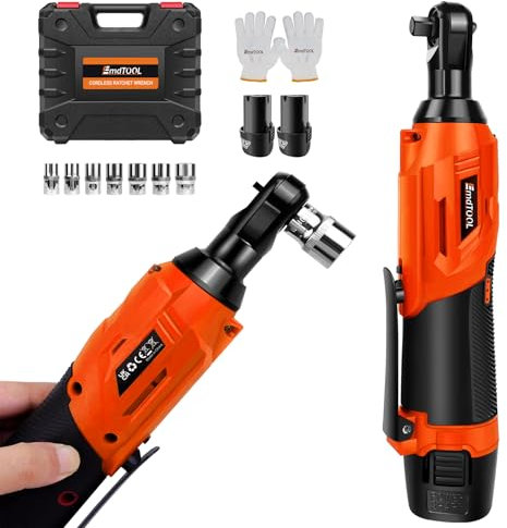 EFAN Clé à cliquet électrique sans fil 12V 3/8'', 40N.m Trousse à outils pour clé avec 2 Batteries Lithium-Ion 1.5Ah et Chargeur, 7 douilles, Orange