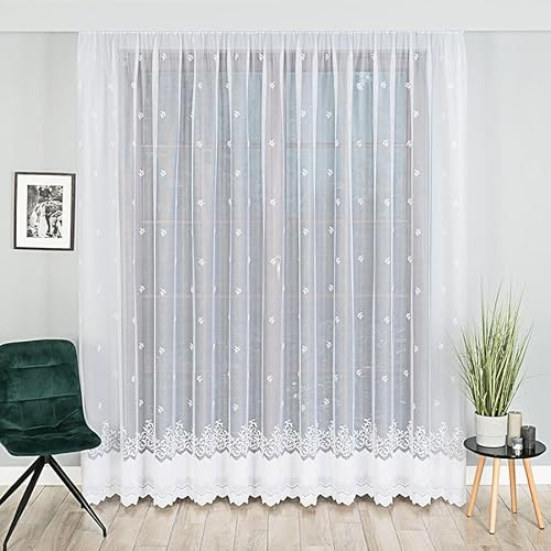 Gardinen Vorhangen Weiß 250x250 cm (BxH) Totensa Stores Gardinen Lang Jacquard Scheibengardine Vorhänge Fertiggardine Transparent Gardinenschals Fenstergardinen Schönes Design