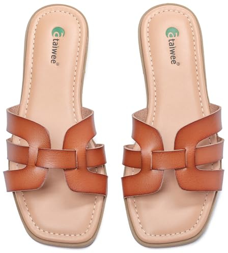Ataiwee Women's Flat Slide Sandals - Casual Slip-On, Criss Cross Summer Dress Sandals.(2307018,LB/MF,5 UK)