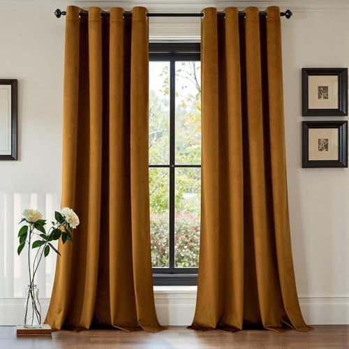 MIULEE Samtvorhang mit Ösen, Vorhänge Blickdicht 140x225 cm Braungold 2er | Weicher Gardinen Blickdichter Samtvorhang mit Ösen, Thermoverdunkelnd, Moderner Luxus für Wohnzimmer & Schlafzimmer
