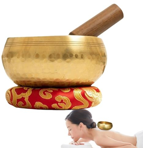 Bowl de Singing Tibetan, hecho a mano, cuenco de sonido de meditación, cuenco de sonido de meditación, hecho a mano con tazón tibetano con cojín Mallet Tibetan Singing Bowls for Yoga, Mindfulness, and